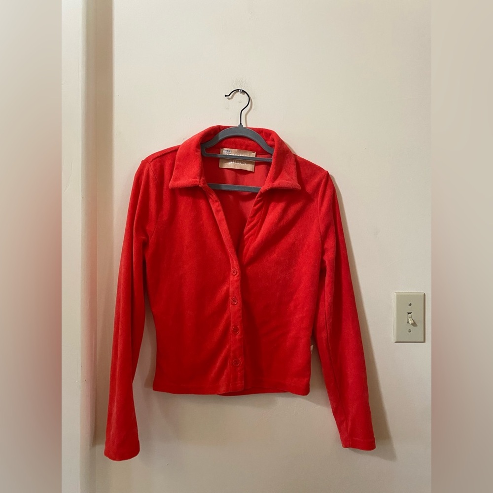 Araminta James Red Terry Towelling Button-Up Jacket Blazer Size L